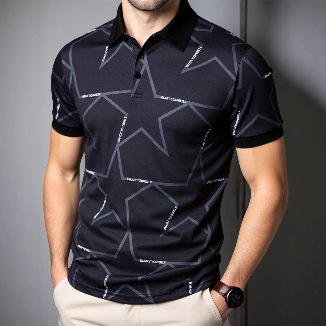 Herren Poloshirt Sternen-Design atmungsaktiv Modern