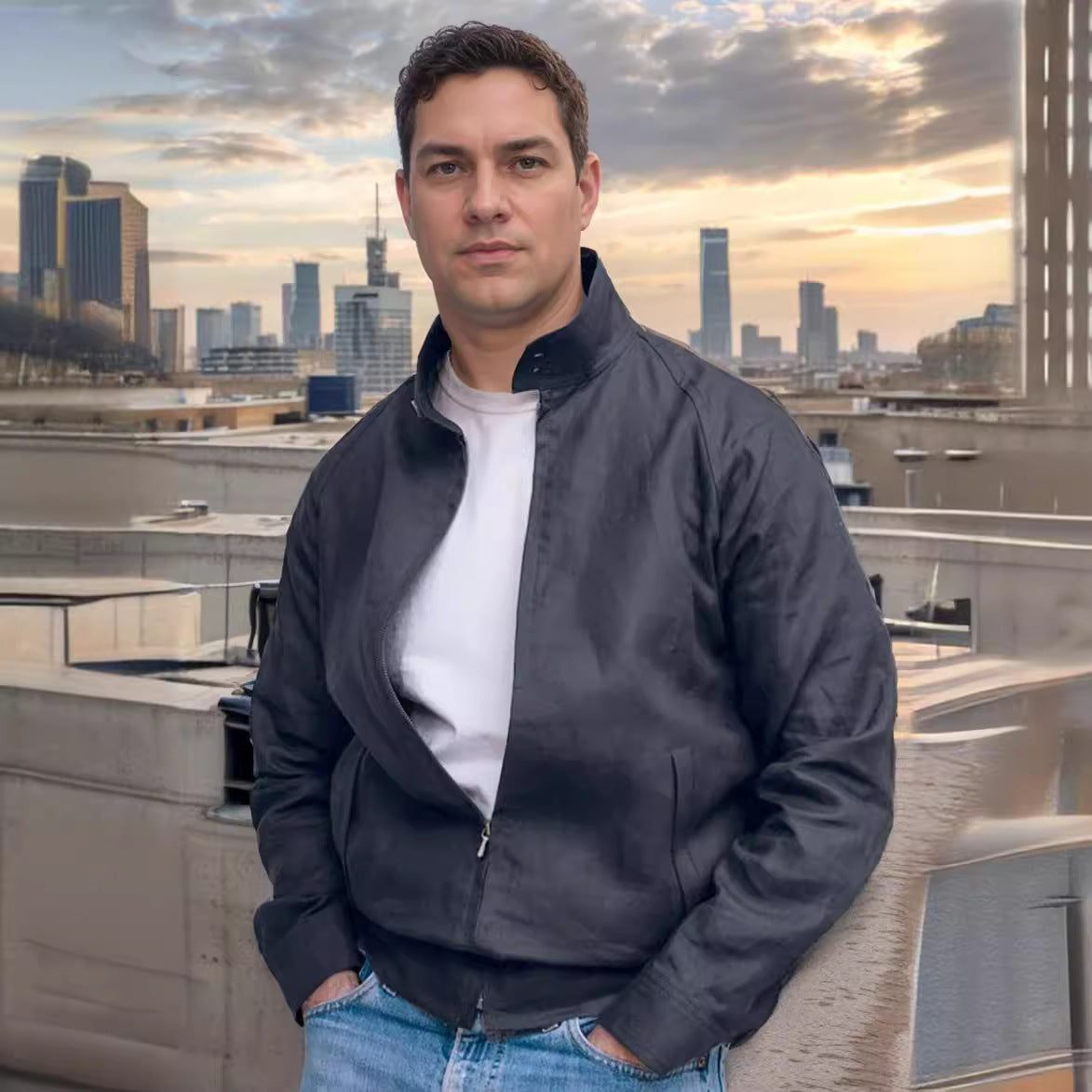 Herren Steppjacke Leicht Warm mit Taschen und Hochkragen