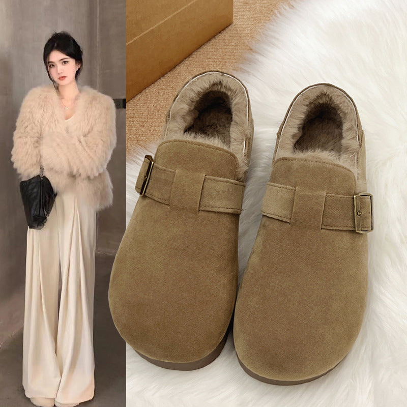 Damen Clogs Weich Kunstfell Futter Schnallenverschluss - BerlinGlamour