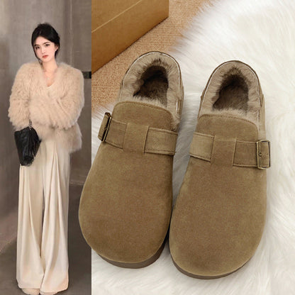 Damen Clogs Weich Kunstfell Futter Schnallenverschluss - BerlinGlamour