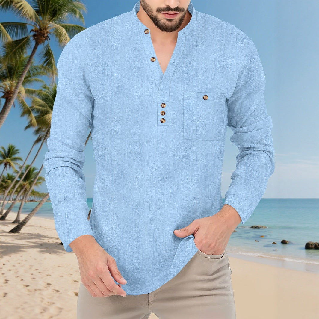 Herren Langarmshirt Knopfleiste Elegant Modern