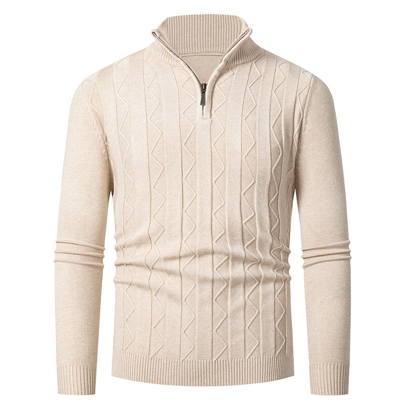 Herren Strickpullover mit Reißverschluss und Zopfmuster Modern - BerlinGlamour