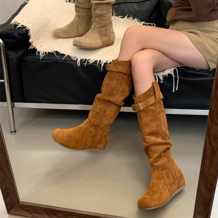 Damen Stiefel Langschaft Elegant Schnalle Schwarz