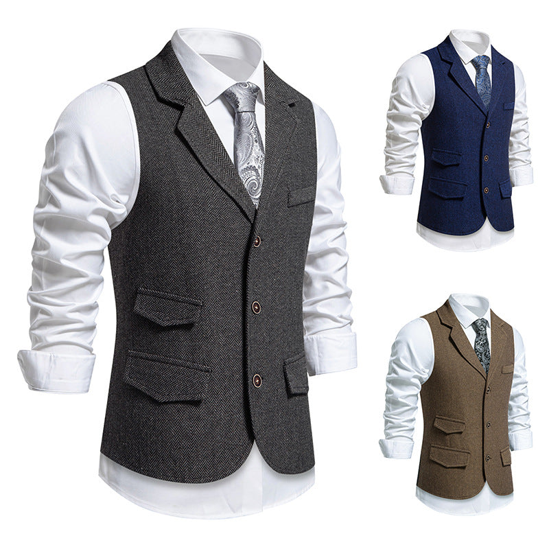 Herren Anzugweste Herringbone Klassisch Elegante Mit Taschen - BerlinGlamour