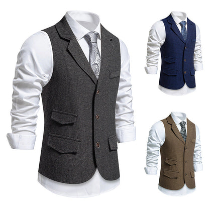 Herren Anzugweste Herringbone Klassisch Elegante Mit Taschen - BerlinGlamour