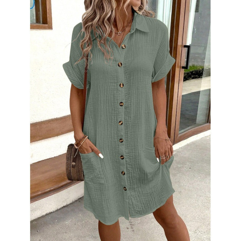Damen Hemdkleid mit Knöpfen und Taschen Elegant Kurz