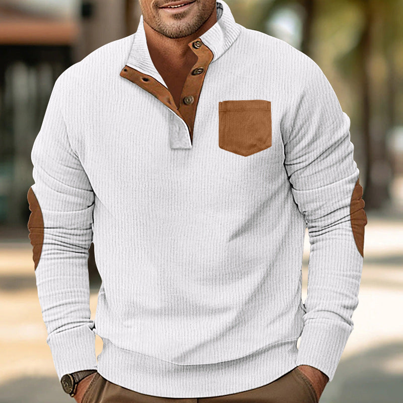 Herren Strickpullover Modern mit Knöpfen und Kontrast Ellenbogen