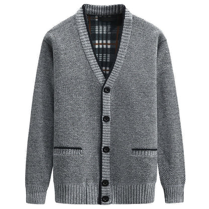 Herren Strickjacke Kariert Praktisch Mit Taschen