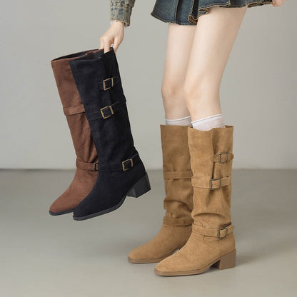 Damen Overknee Stiefel Schnalle Modisch Schwarz Frauenstiefel