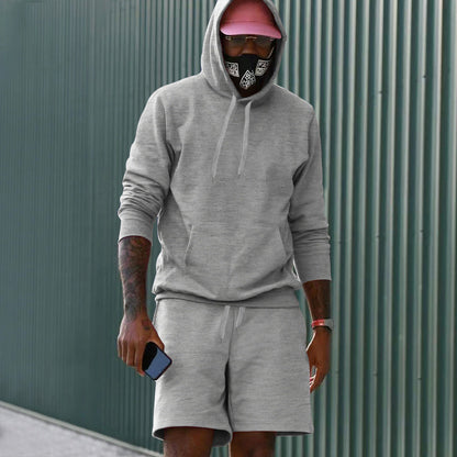 Herren Sport-Outfit Hoodie Shorts Set Athletisch Grau