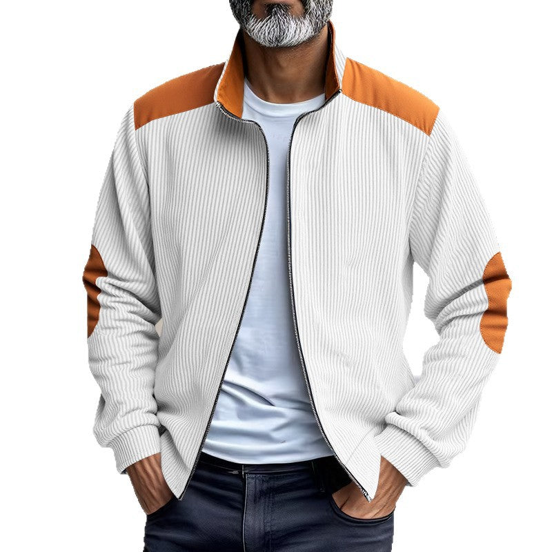 Herren Sportjacke Rippenstruktur Kontrastärmel Modern