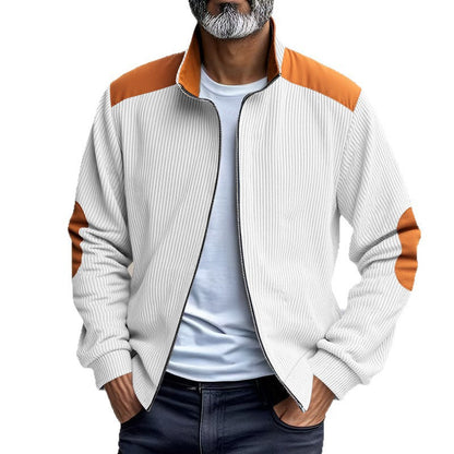 Herren Sportjacke Rippenstruktur Kontrastärmel Modern