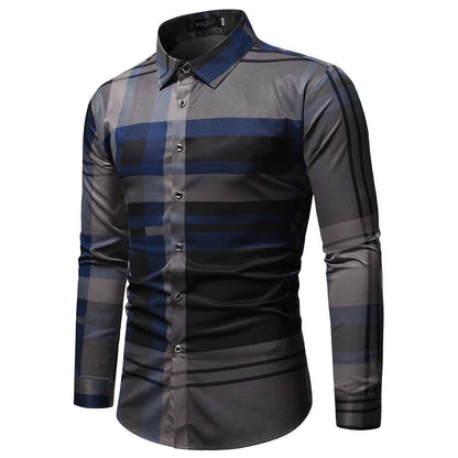 Herren Langarmhemd Slim Fit Kariert Modern