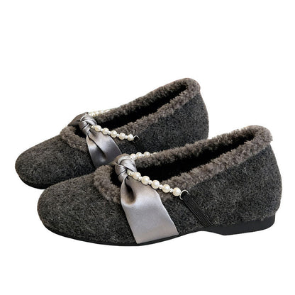 Damen Hausschuhe Flauschig Warm mit Perlen Elastisch