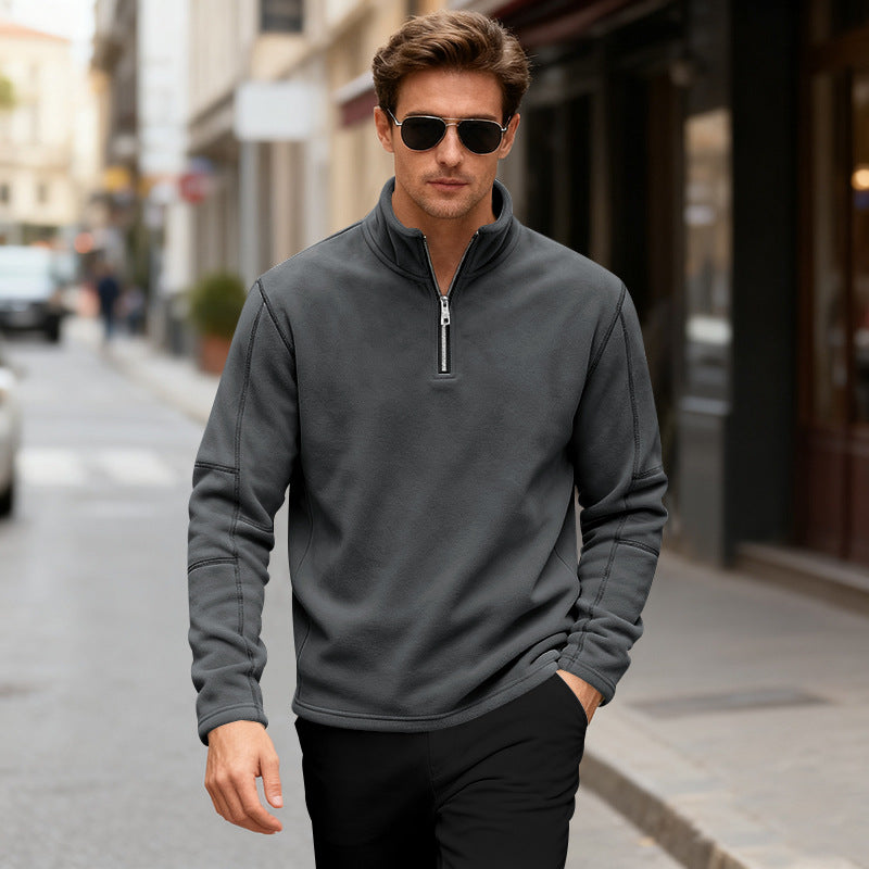 Herren Fleecepullover Kurz Reißverschluss Warm Modern