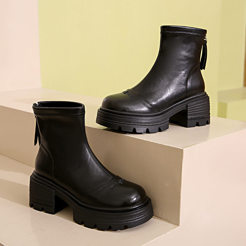 Damen Stiefeletten Robust Blockabsatz Reißverschluss Modern