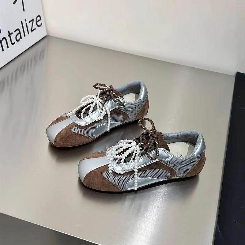 Damen Sneaker Elegant Perlen Akzente atmungsaktiv