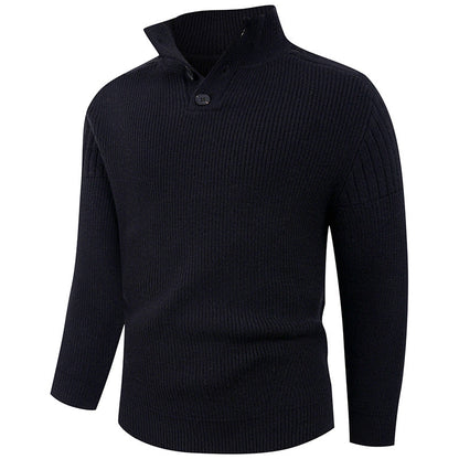 Herren Pullover Strick mit Hochkragen und Knöpfen Modern