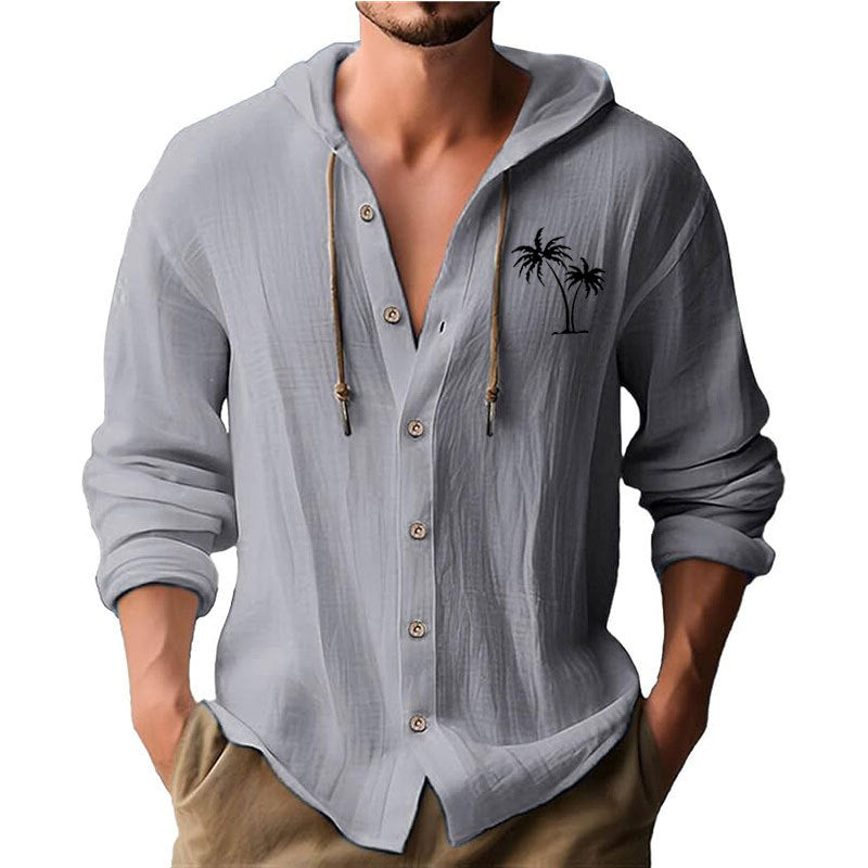 Herren Kapuzenshirt Modern mit Palmendruck und Knöpfen