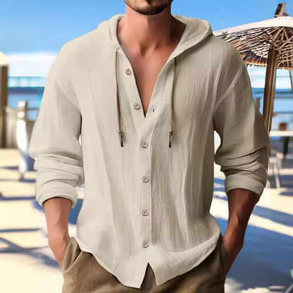 Herren Hoodie Hemd Kapuze Knopfleiste Casual