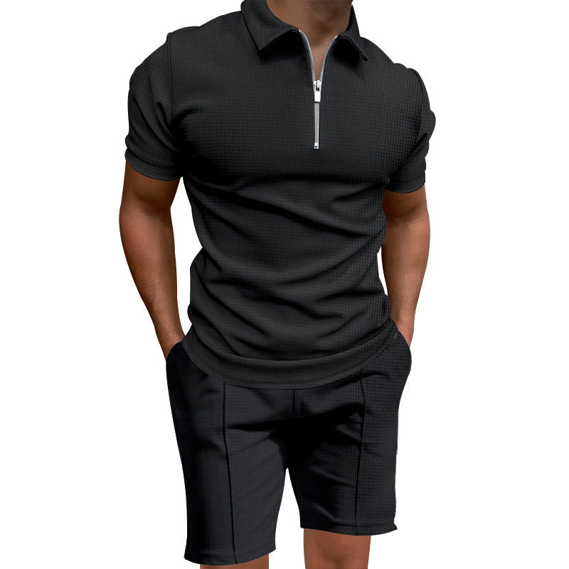 Herren Polo-Shorts-Set Modern mit elastischem Bund und Reißverschluss