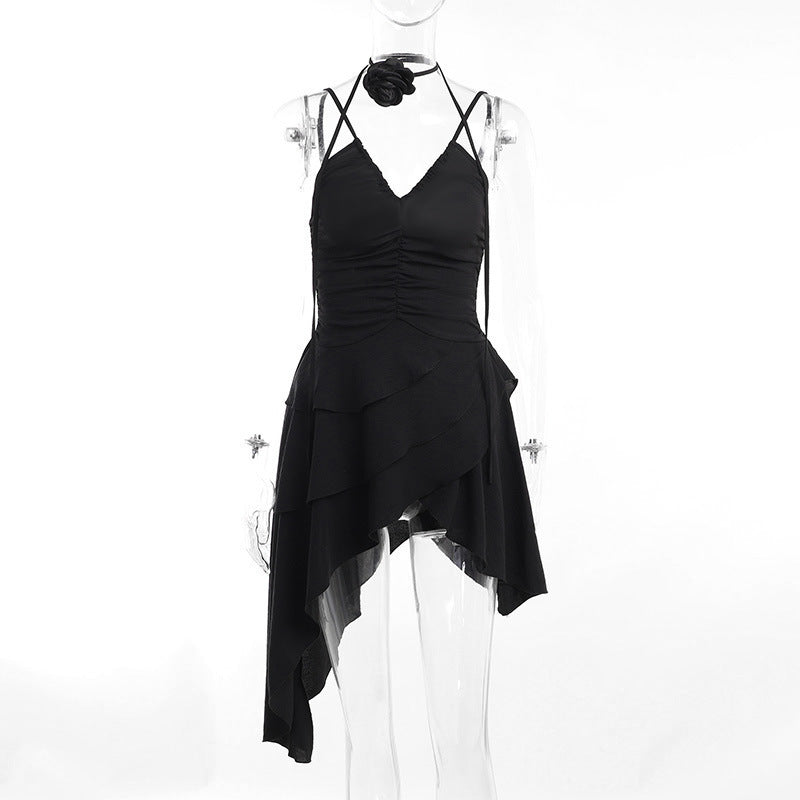 Sommerkleid Damen Asymmetrisch Rüschendetails Elegant