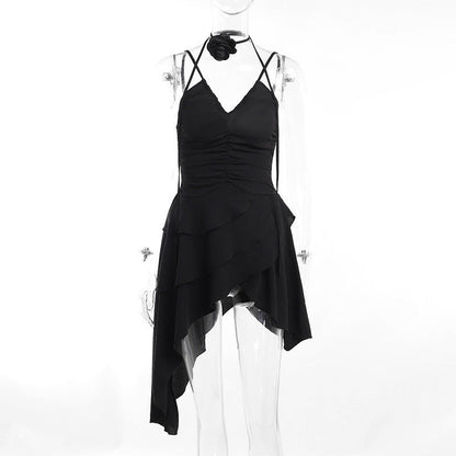 Sommerkleid Damen Asymmetrisch Rüschendetails Elegant