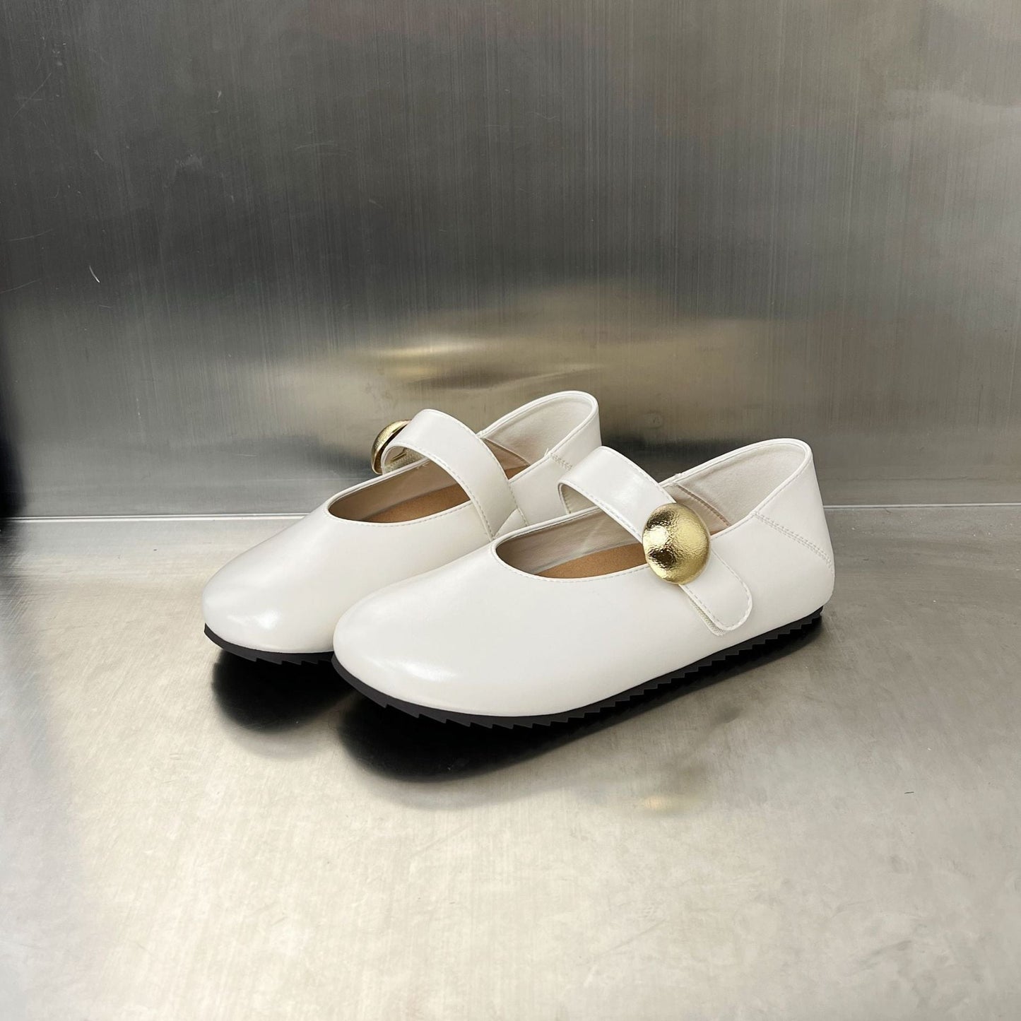 Damen Ballerinas Elegante Riemen Schuhe Goldene Schnalle - BerlinGlamour