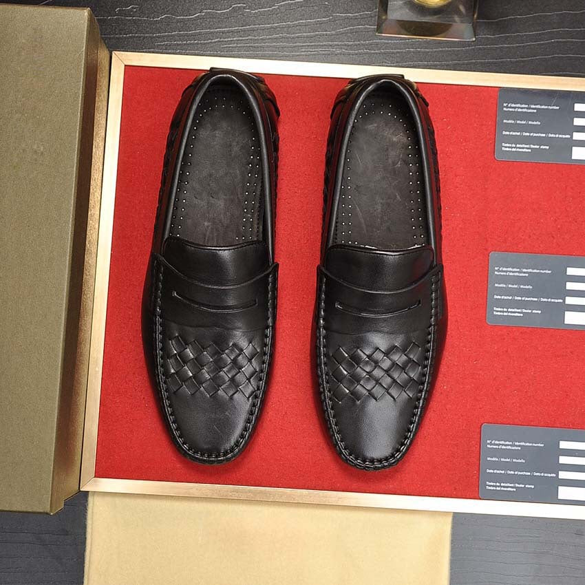 Herren Mokassins Leder Braun Flechtmuster Elegante Schuhe