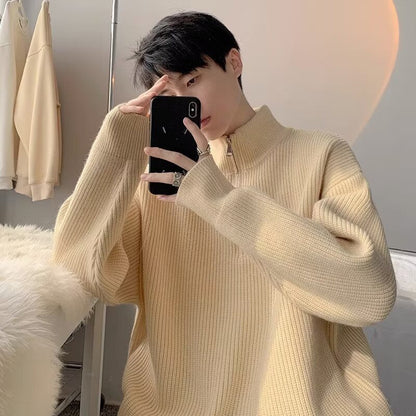 Herren Pullover Stehkragen Reißverschluss Grobstrick Modern