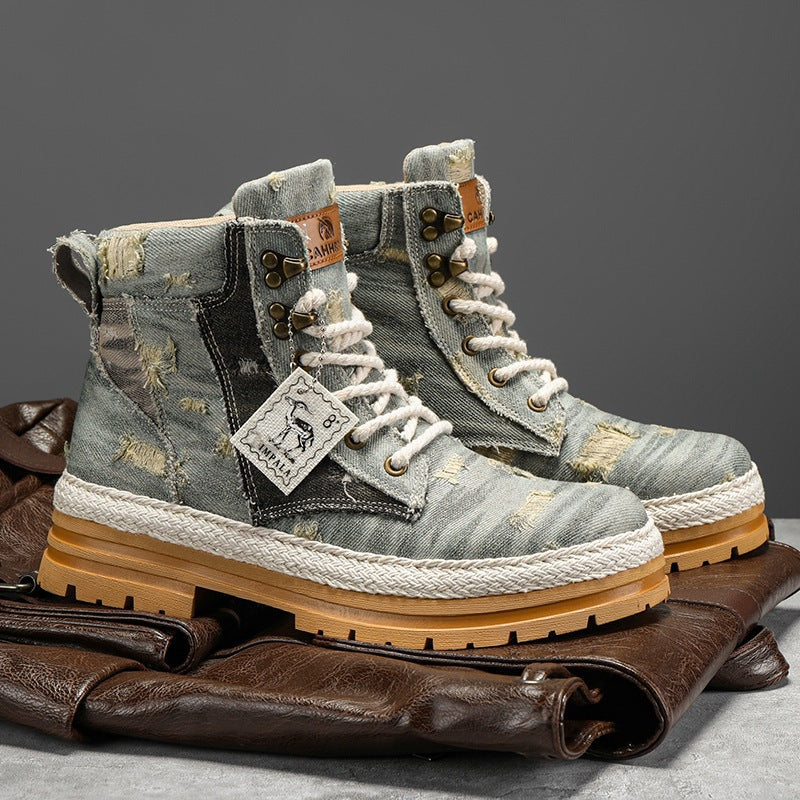 Damen Stiefel High-Top Sport Boots robust Denim Schwarz