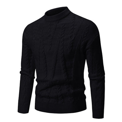 Herren Pullover Feinstrick Kabelmuster Hochkragen