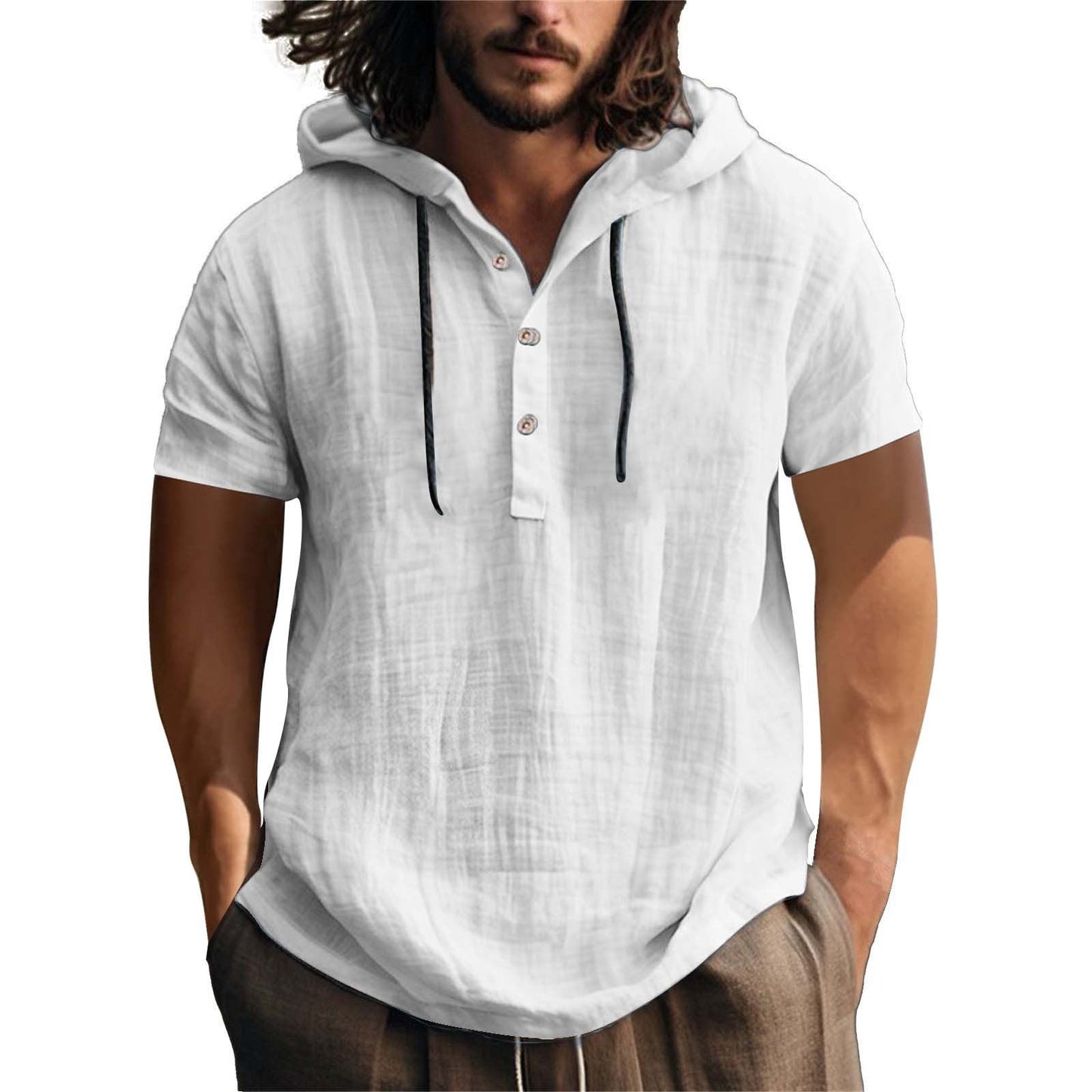 Herren Kurzarm-Hemd mit Kapuze Sportlich Modern