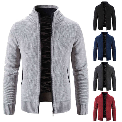 Herren Strickjacke Warm mit Kragen und Reißverschlusstaschen