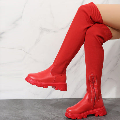 Stiefel Damen Overknee Sportlich Strick Akzente Schwarz