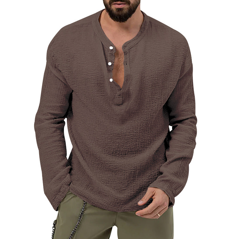 Herren Langarmhemd Casual Strukturiert Knöpfe Modern