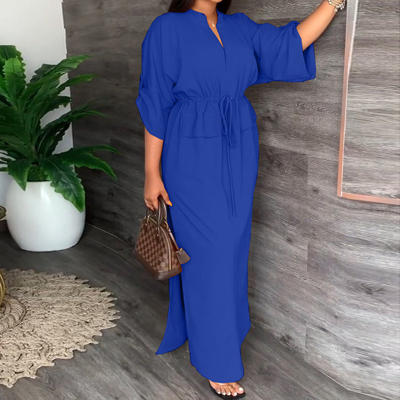 Damen Maxikleid Elegant Weit Ärmel Tailliert