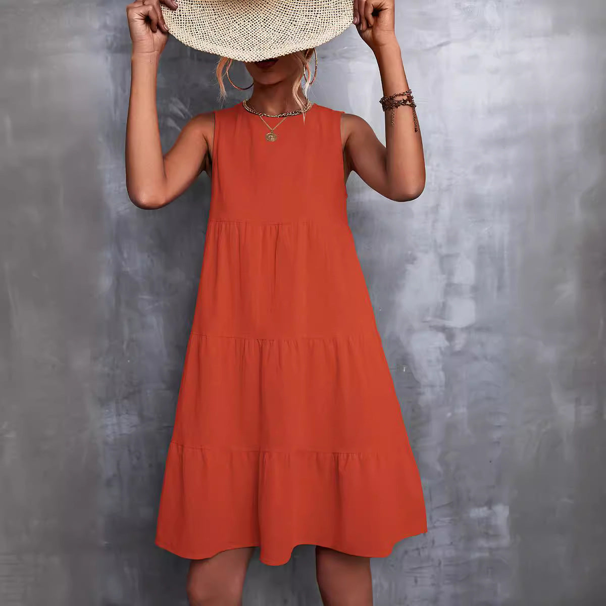 Sommerkleid Damen A-Linie Ärmellos Voluminöser Rock