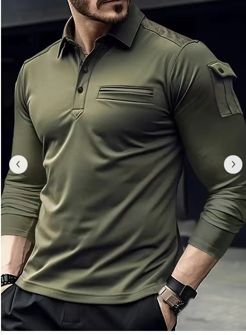 Herren Langarm-Shirt Sportlich Mit Tasche