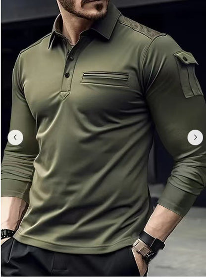 Herren Langarm-Shirt Sportlich Mit Tasche