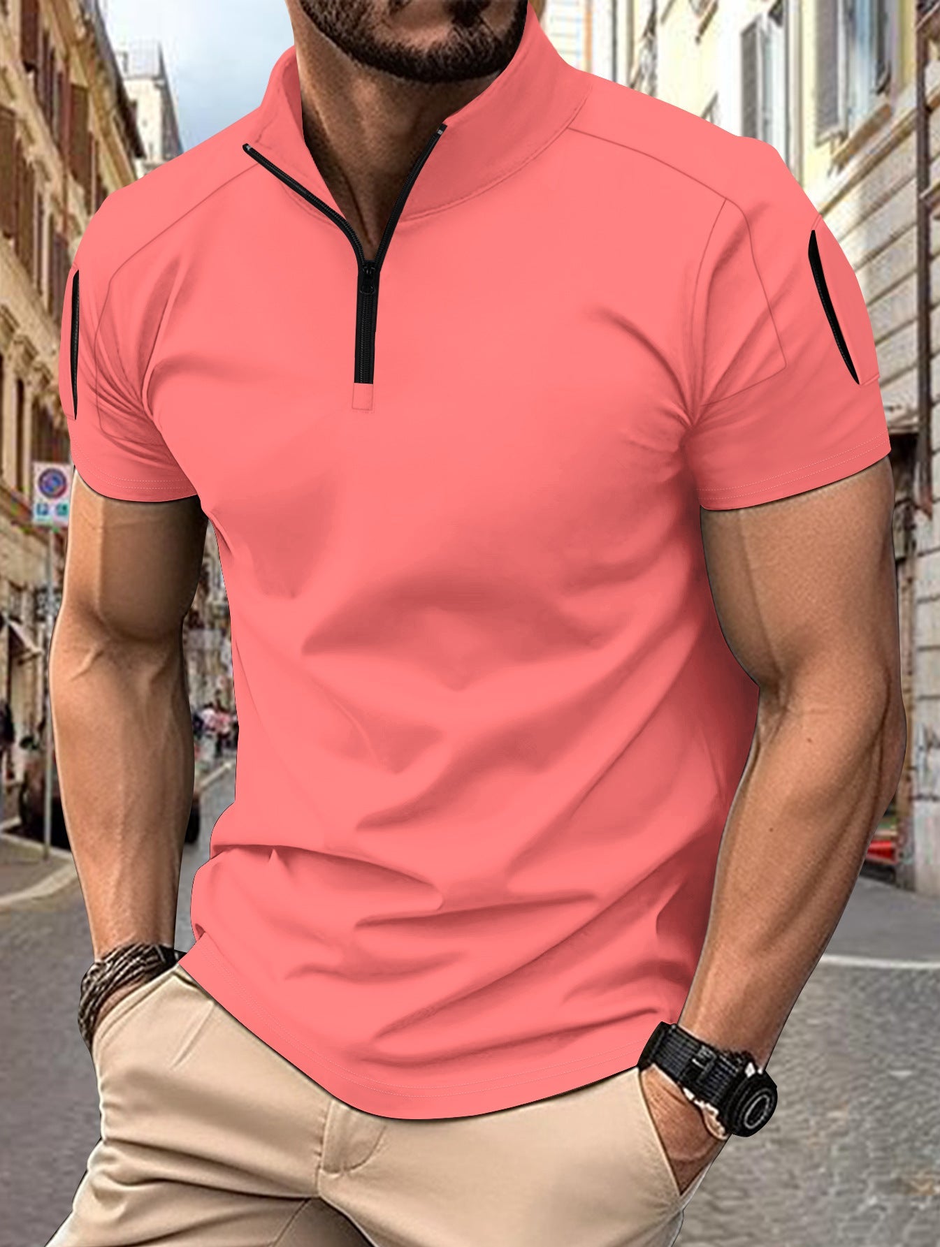 Funktions-T-Shirt Herren mit Reißverschluss Sportlich Modern