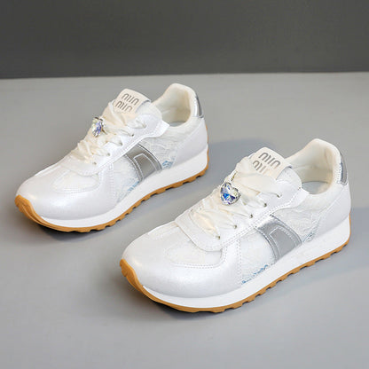 Damen Sneaker Sportlich Atmungsaktiv Glitzernde Kristalle