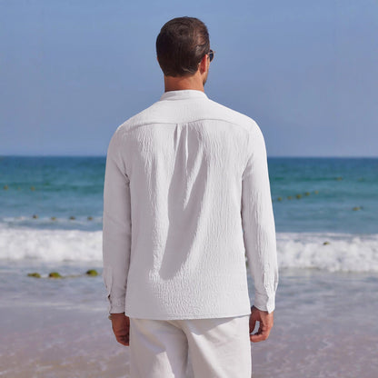 Herren Leinenhemd Modern V-Ausschnitt Bequem Sommer