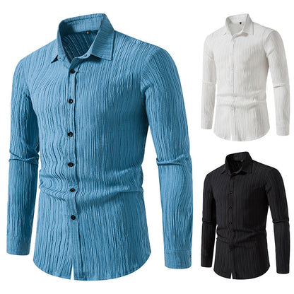 Herren Langarmhemd Modern mit Struktur Optik und Slim Fit