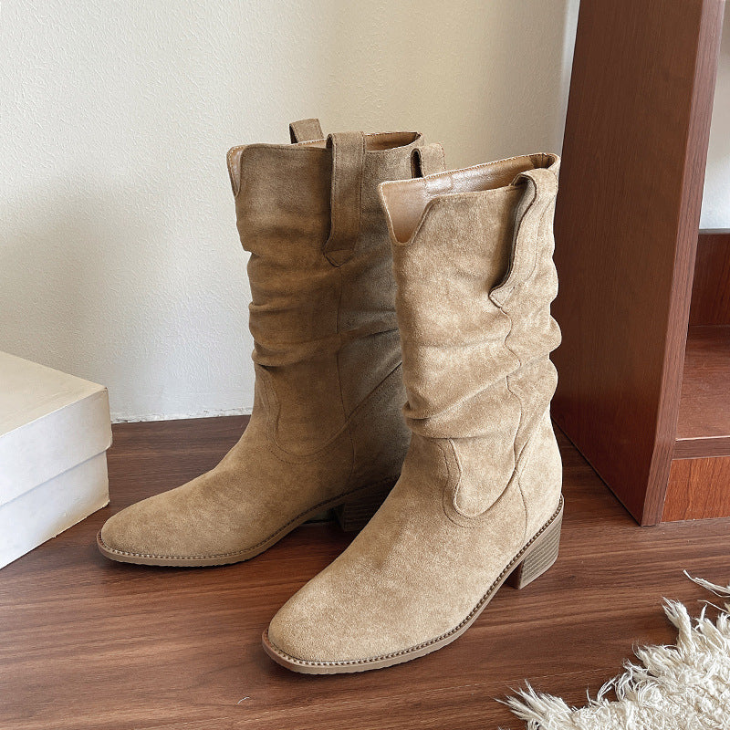 Damen Stiefel Lässig Falten Design Modisch Schwarz