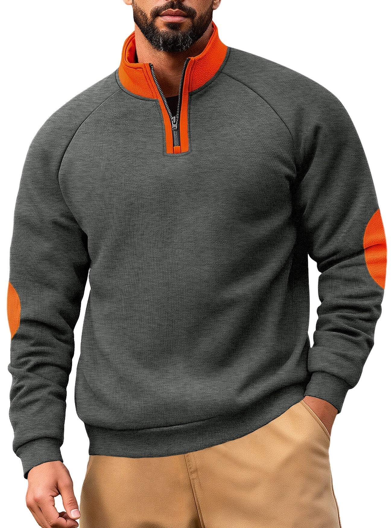 Herren Fleece Pullover Kapuzenpullover Modern Kontrast