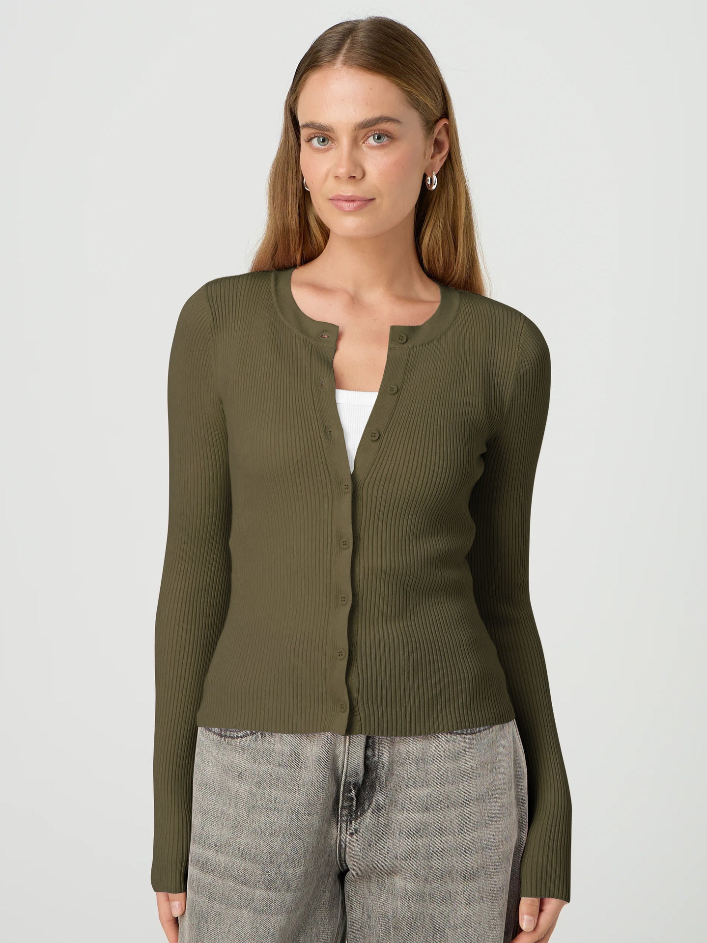 Damen Strickjacke Figurbetont Langärmlig Knöpfe