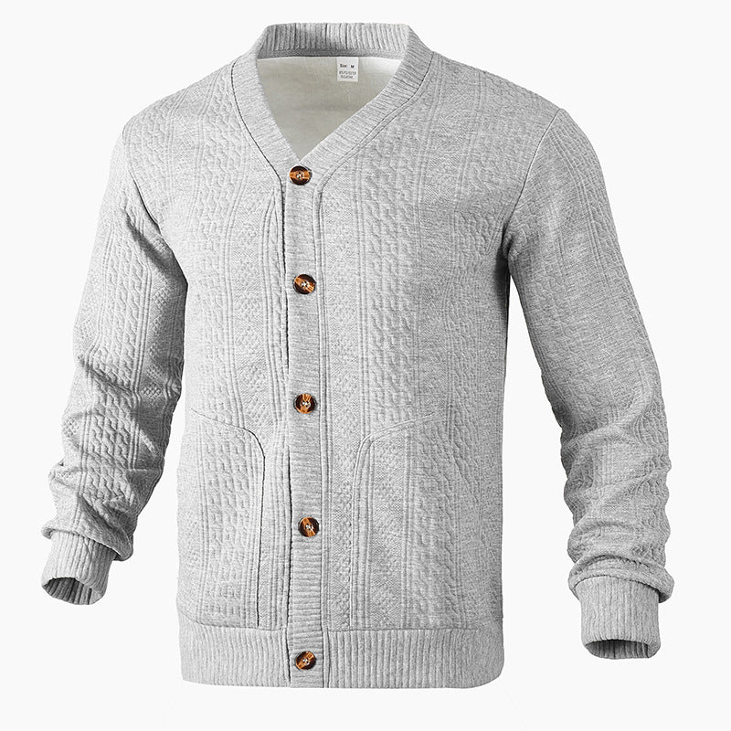 ein Beispiel für einen neuen Titel: Herren Strickjacke mit hochwertigem Strukturmuster und modernen Knöpfen