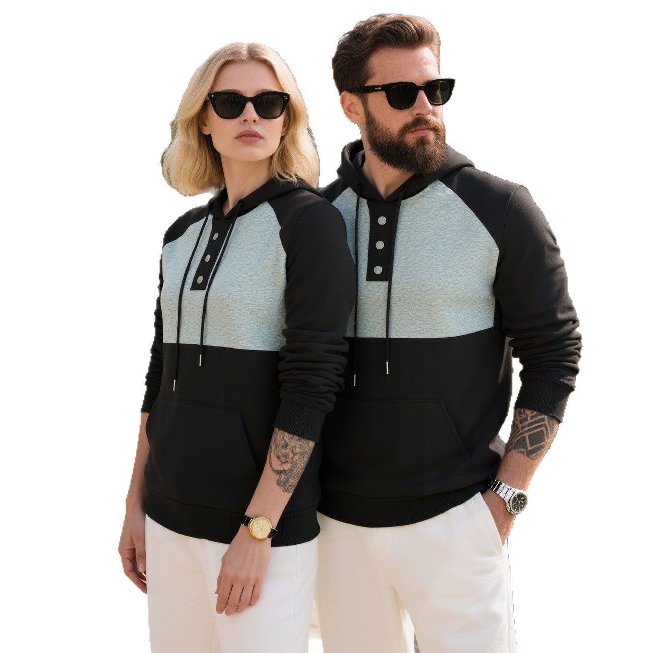 Herren Hoodie Sportlich Knopfleiste Modern