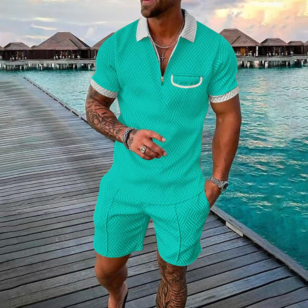 Herren Poloshirt und Shorts Set Sommer Casual